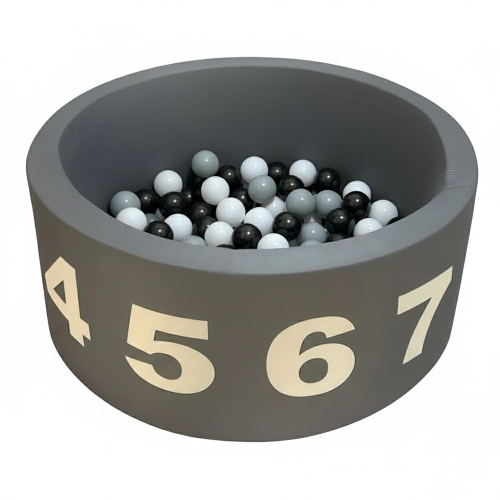 jaciks grey playful cat & numbers round ball pit with 200 balls